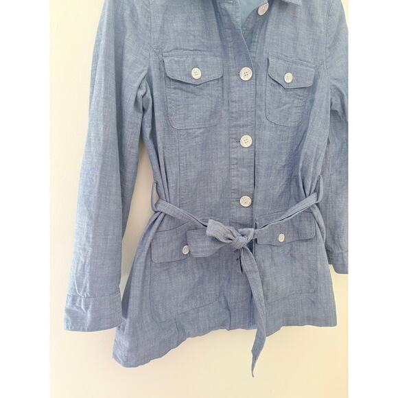 Talbots Newport Chambray Belted Utility Jacket Medium Blue Cotton Shacket Coat - Picture 6 of 10